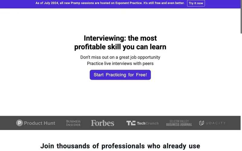 Screenshot of Pramp (now part of Exponent Practice)